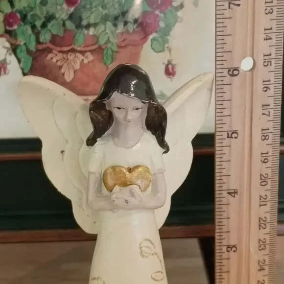 Angel with Wings Figurine Hugging a Heart Resin Floral 6.5" Gift Idea - Picture 8 of 9